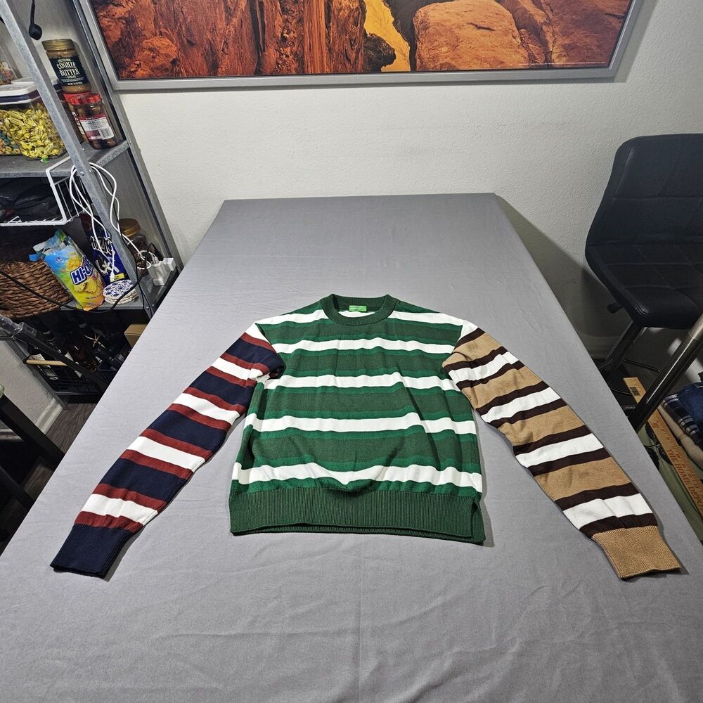 United Colors of Benetton Striped Colorblock Sweater S Small Cotton Knit